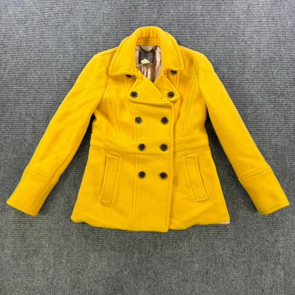 J.Crew Stadium Cloth Nello Gori Yellow Wool Blend Pea Coat Jacket Womens 0 - Picture 1 of 13